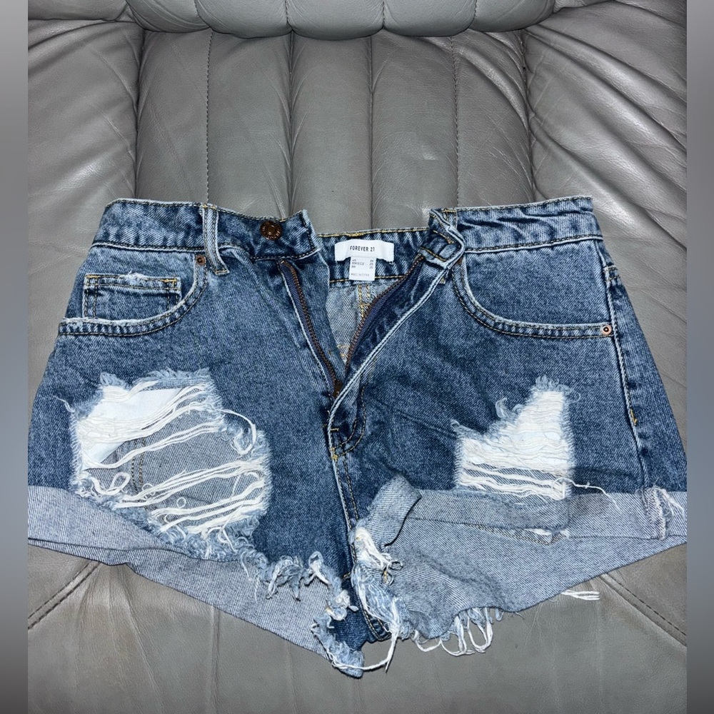 Forever 21 high waisted ripped denim booty shorts.